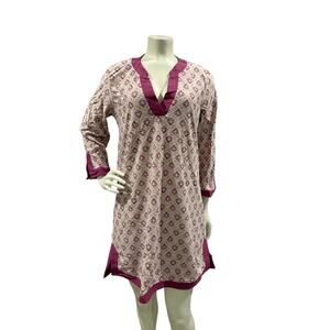 AQUA ET SOL Size Medium Pink Floral 3/4 Sleeve COVER UP Dress Swim Suit Women's